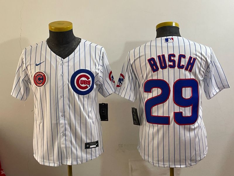 Youth Chicago Cubs #29 Busch White Stripe Game 2026 Nike MLB Jersey style 002